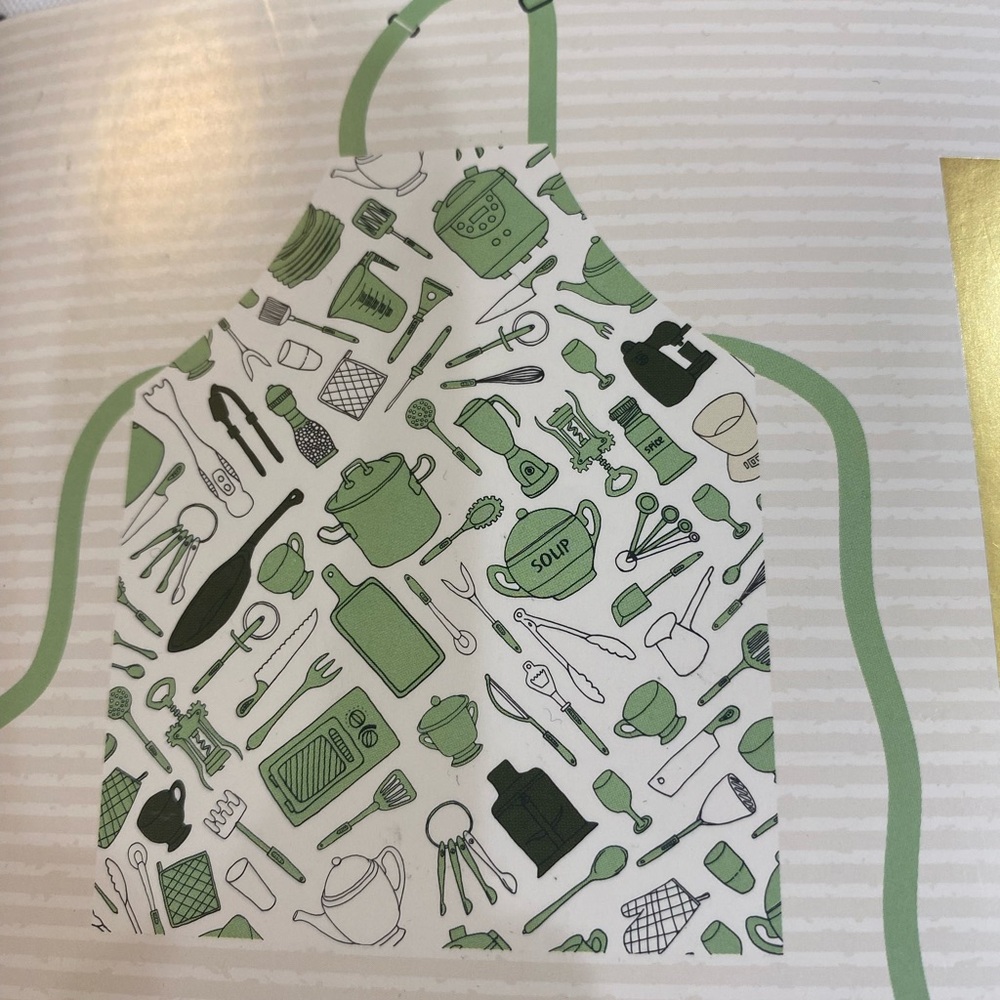 NWT Modern Expressions apron, white with light green/black kitchen tools. - Picture 2 of 7